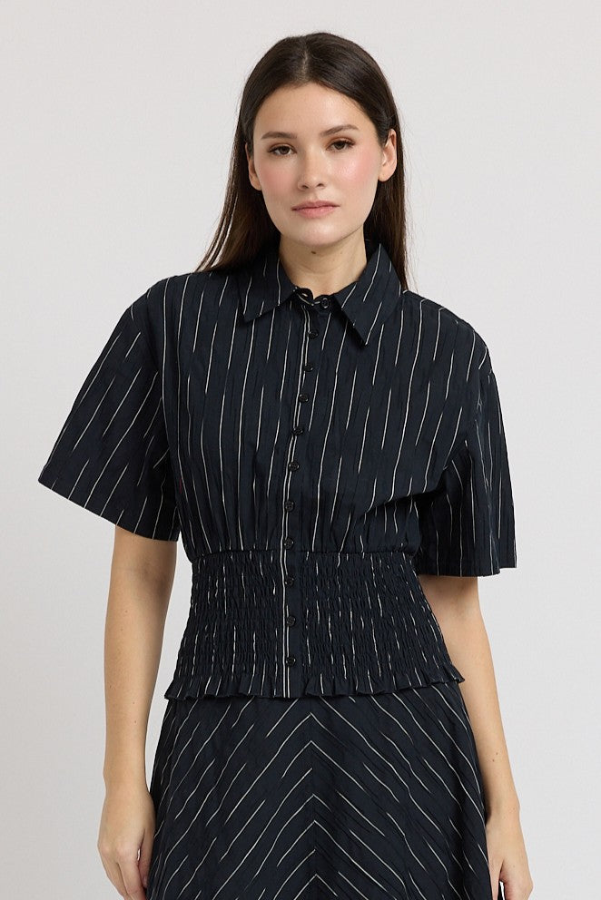 En Saison - Tricia Peplum Shirt - Black Ivory
