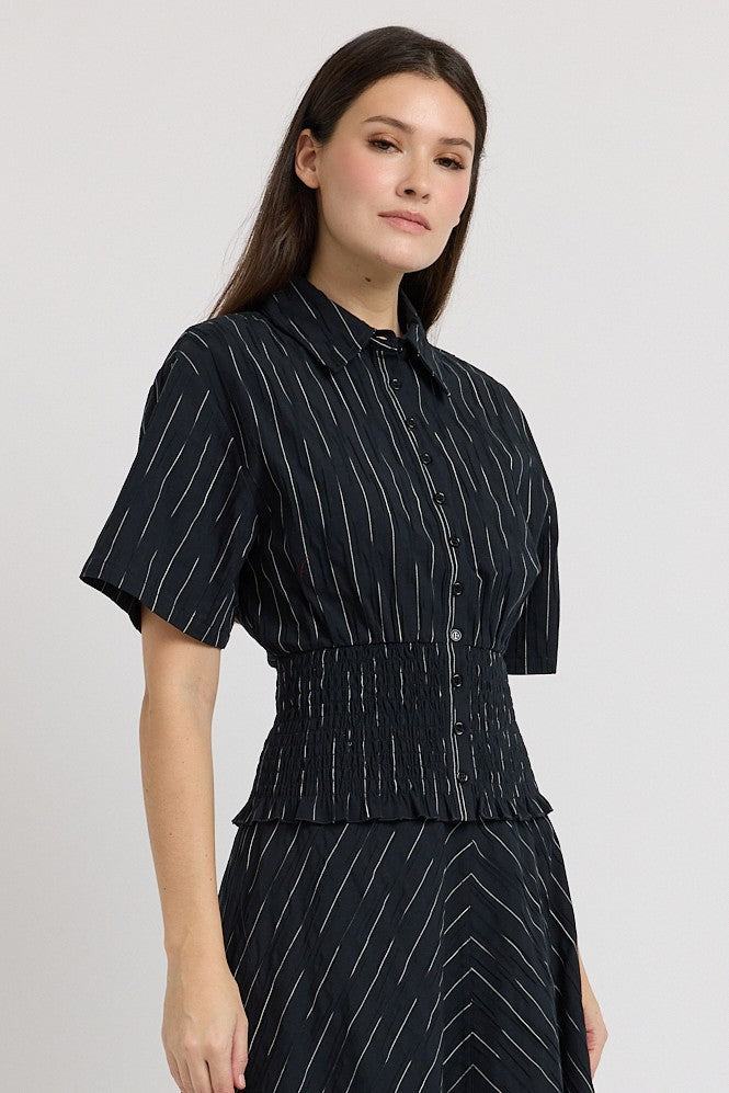 En Saison - Tricia Peplum Shirt - Black Ivory