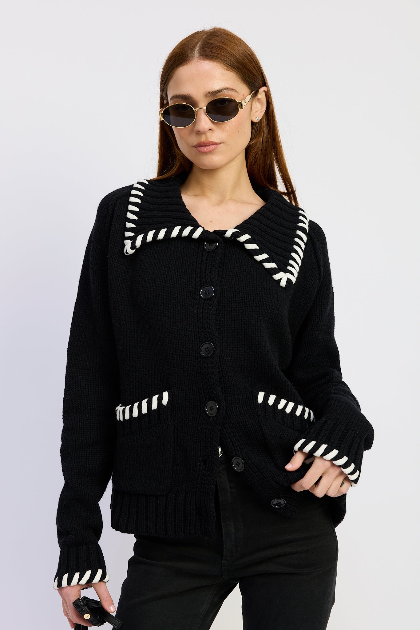 En Saison - Piper Knit Cardigan - Black White