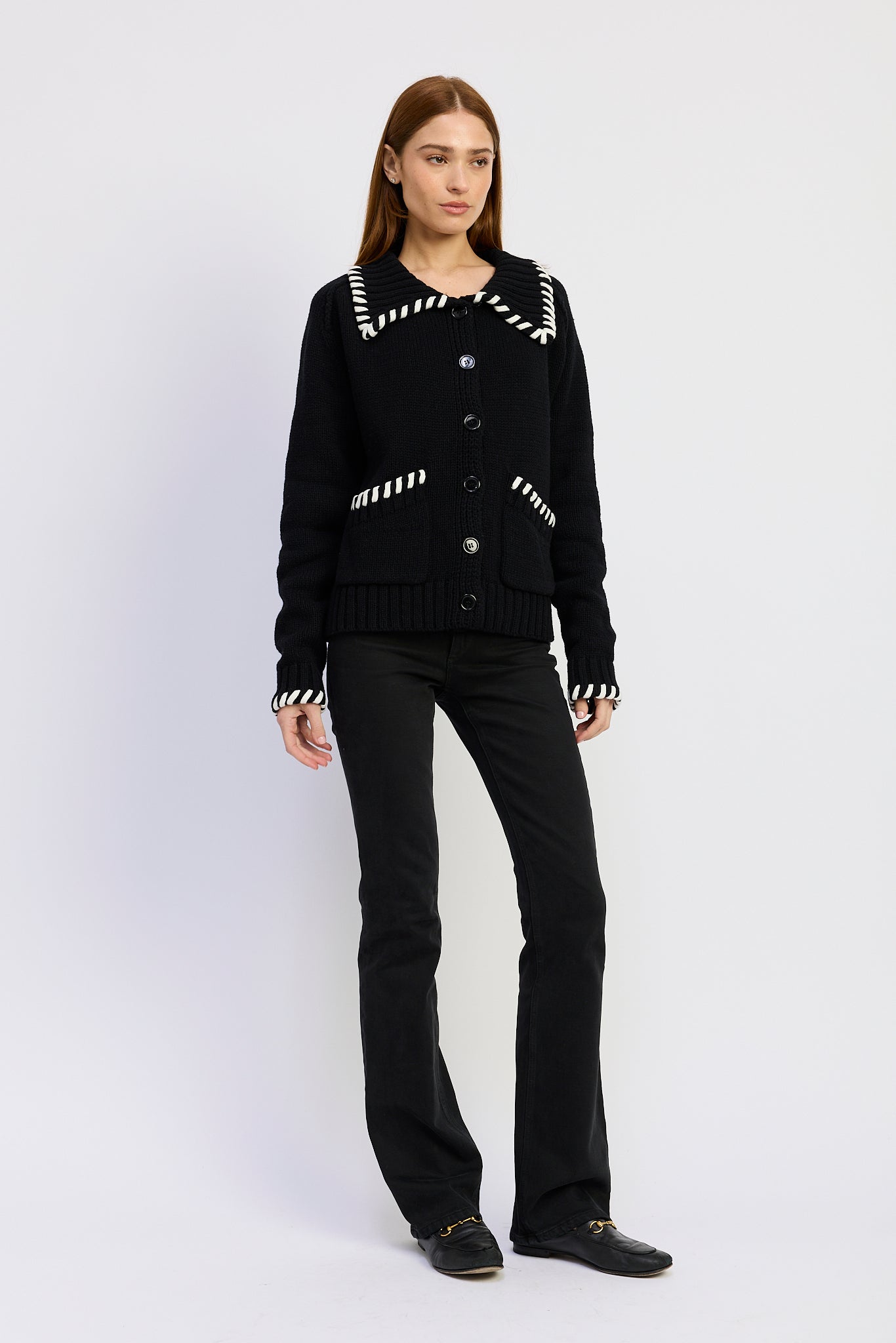 En Saison - Piper Knit Cardigan - Black White