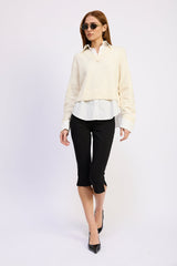 En Saison - Stenston Mixed Media Pullover - White Gold