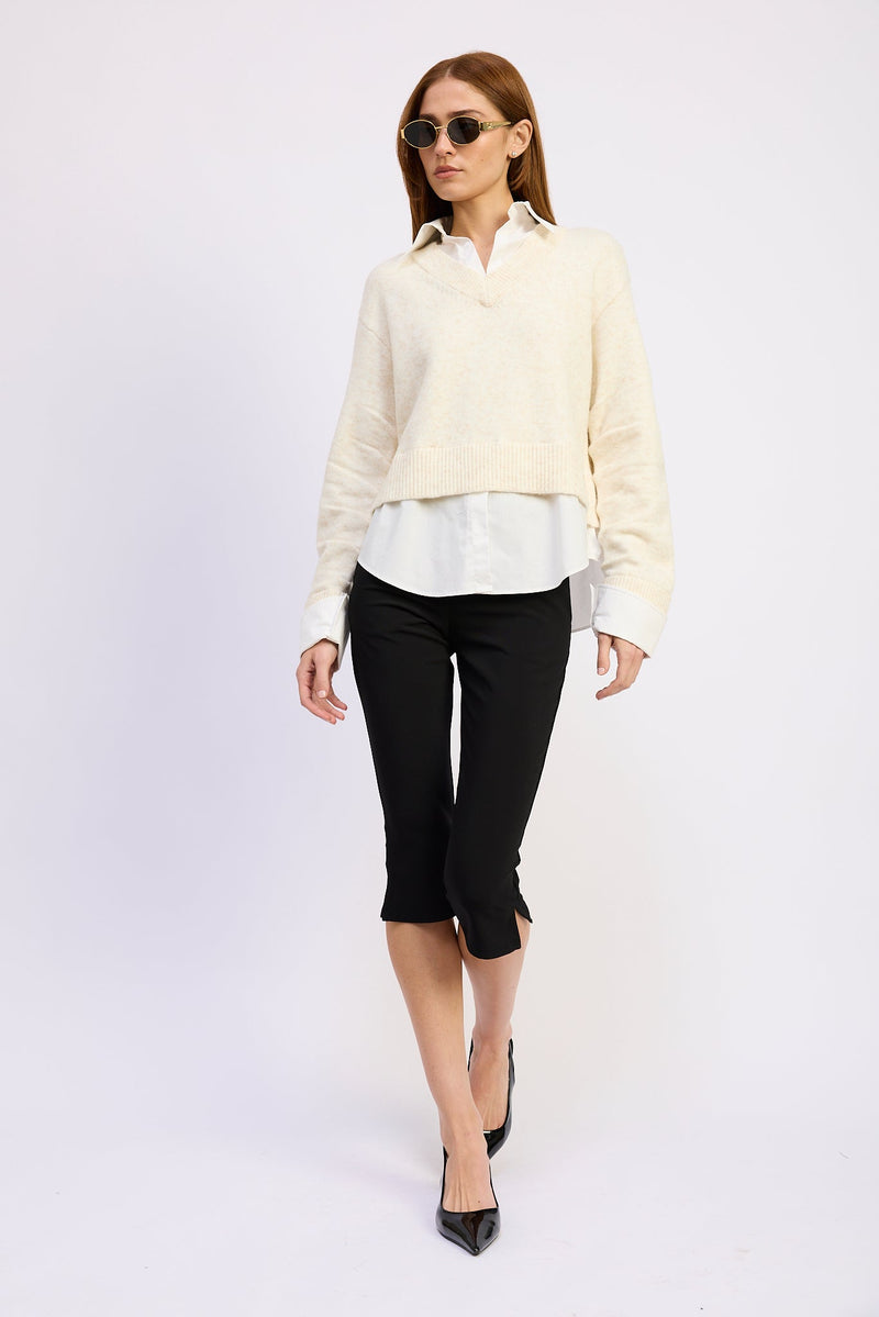 En Saison - Stenston Mixed Media Pullover - White Gold