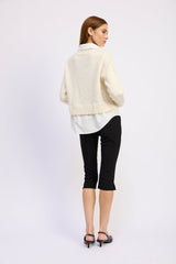 En Saison - Stenston Mixed Media Pullover - White Gold