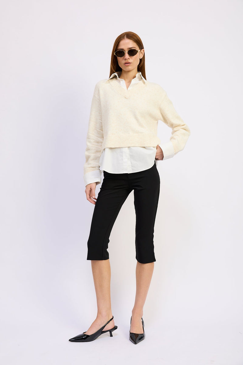 En Saison - Stenston Mixed Media Pullover - White Gold