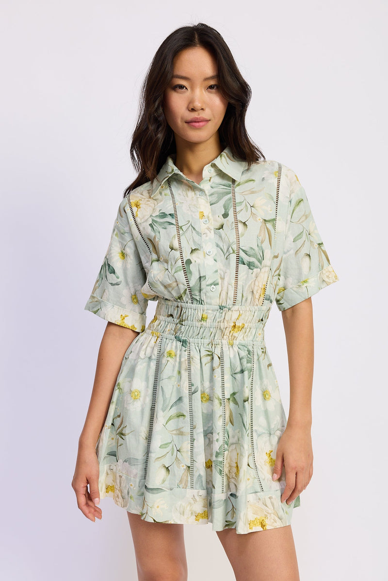 En Saison - Elise Mini Dress - Sage White Yellow