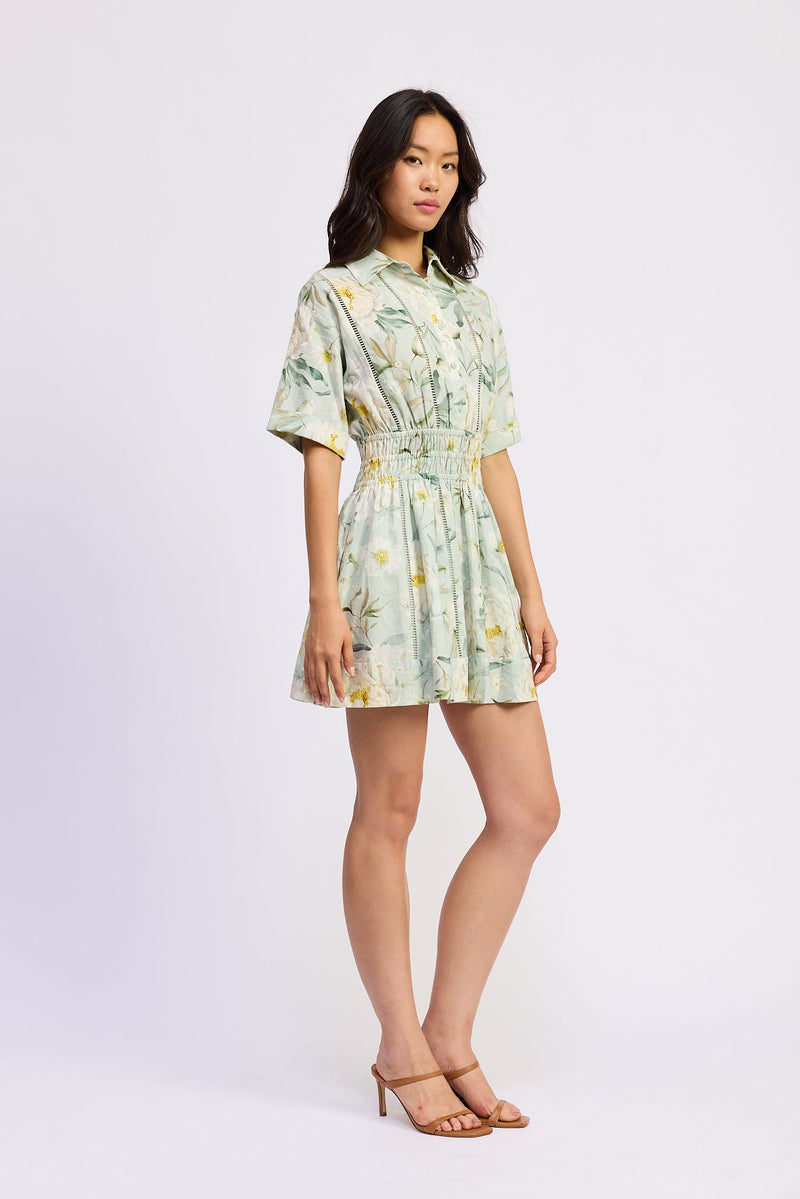 En Saison - Elise Mini Dress - Sage White Yellow