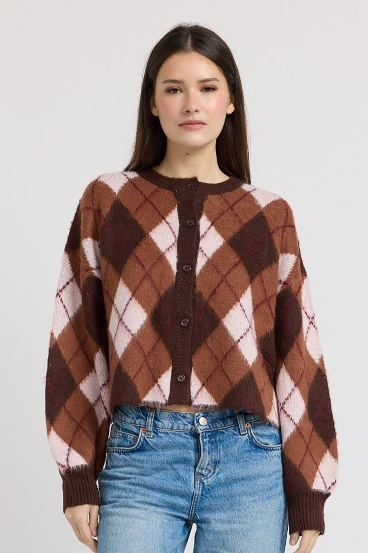 En Saison - Brooke Cardigan - Brown Pink Burgundy