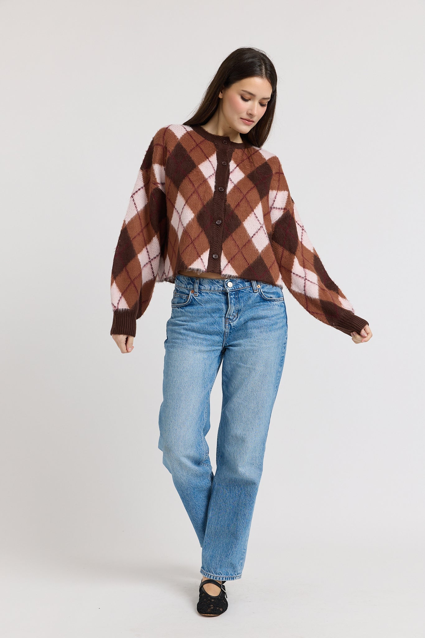 En Saison - Brooke Cardigan - Brown Pink Burgundy