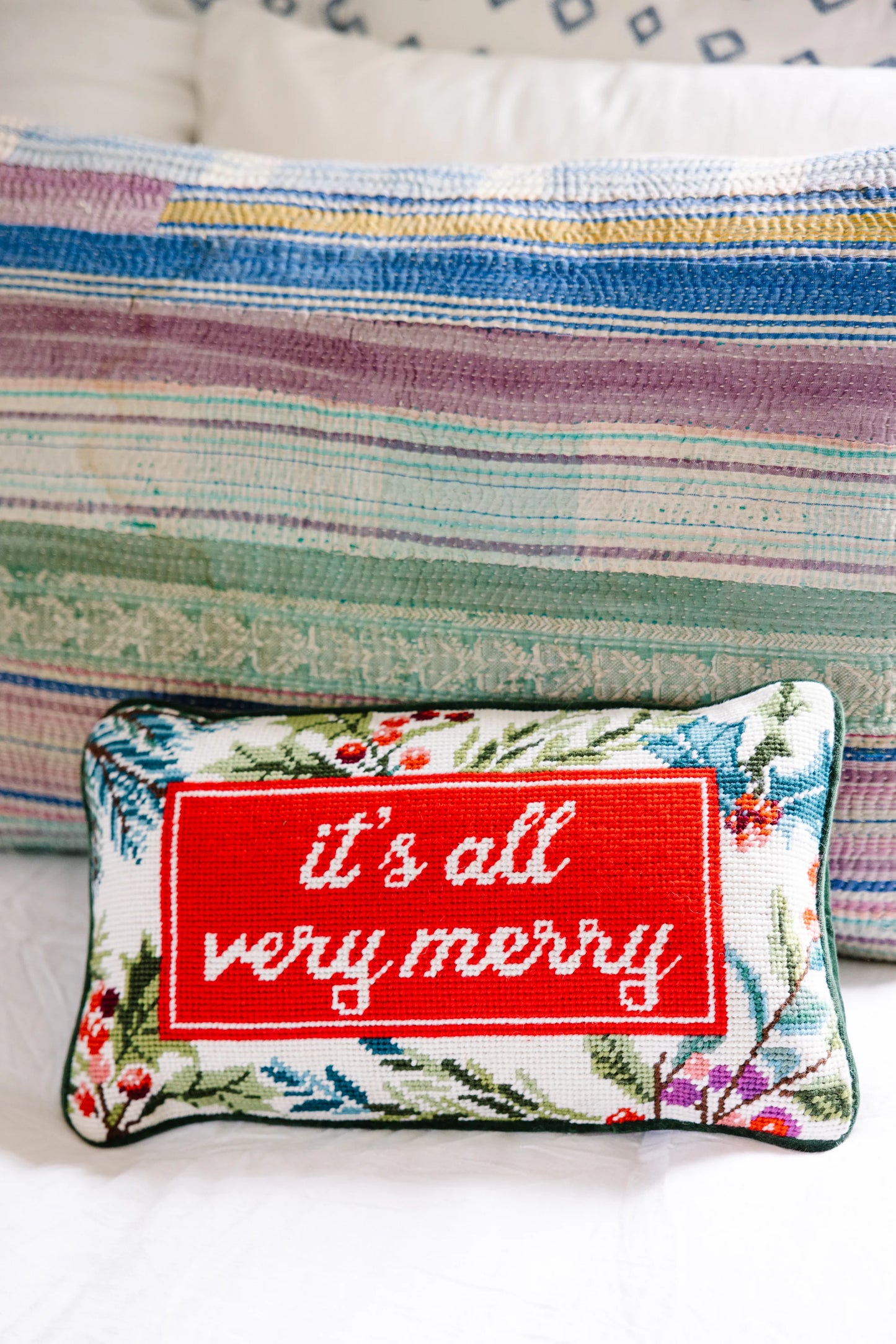 Load image into Gallery viewer, Very Merry Needlepoint Pillow
