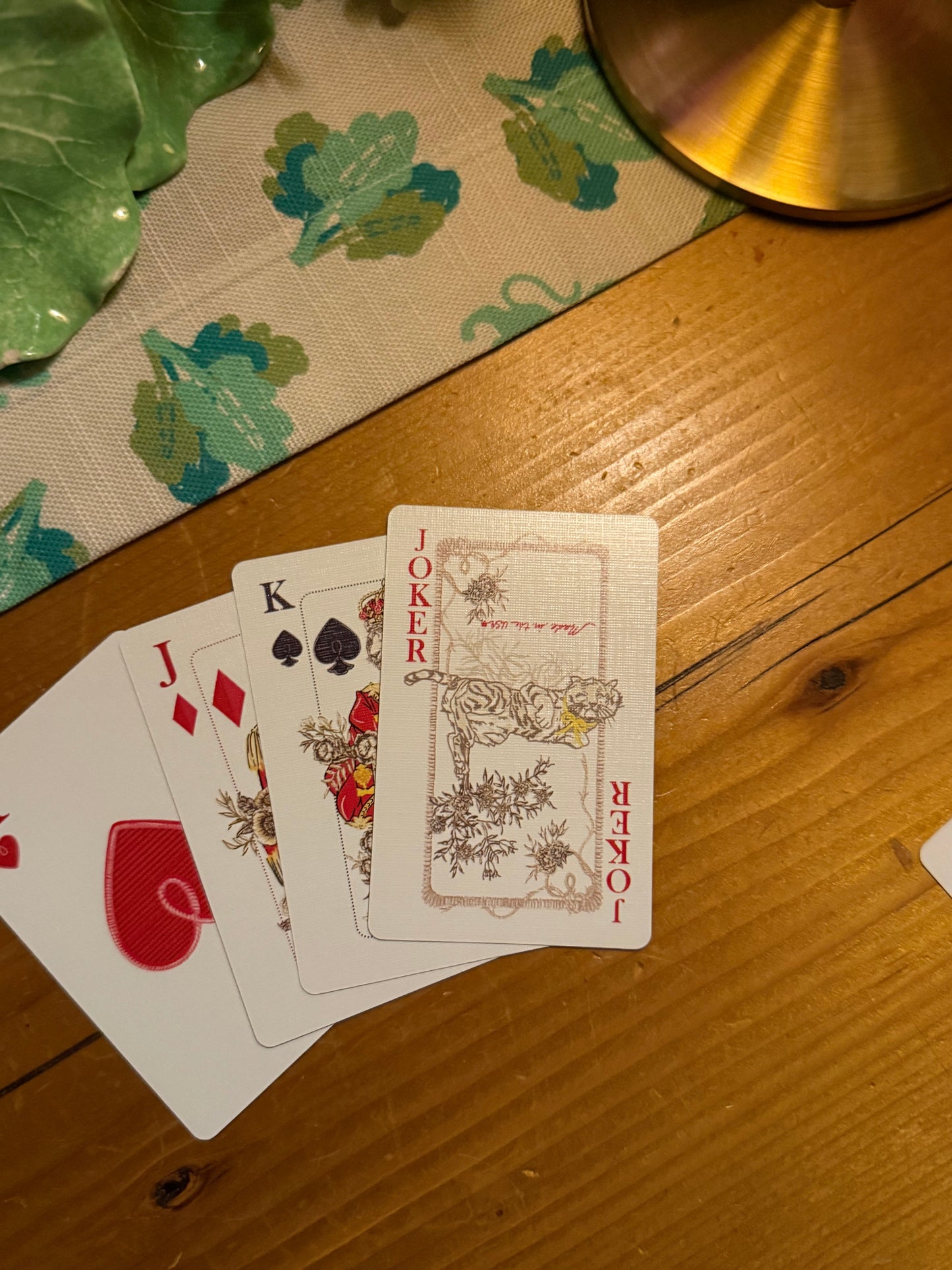 Illustrated Playing Cards with Tiger Motif and Needlepoint Accents, CHINOISERIE BLEU