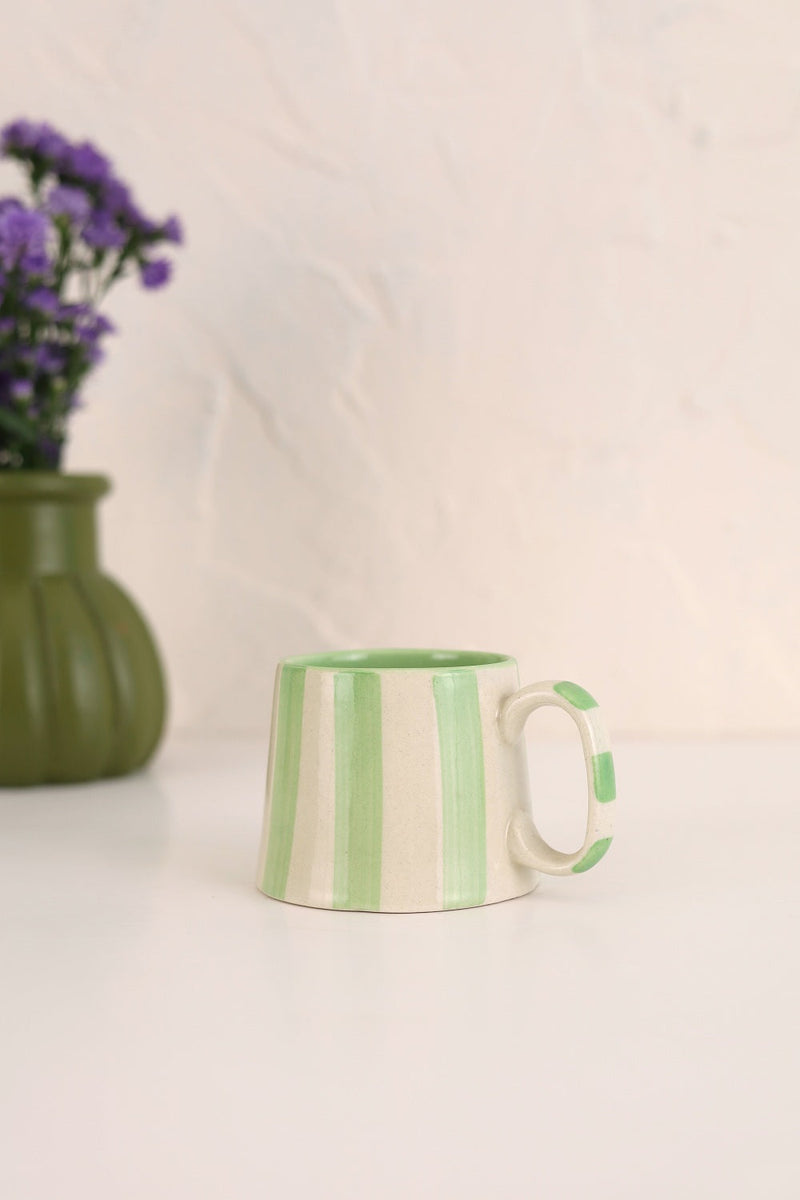 Ceramic Green Stripe Coffee Cup- 220ml