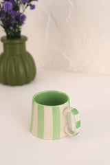 Ceramic Green Stripe Coffee Cup- 220ml