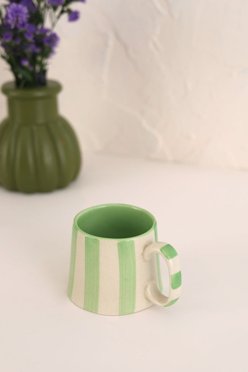 Ceramic Green Stripe Coffee Cup- 220ml