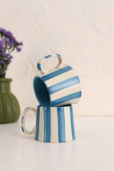 Ceramic Blue Stripe  Coffee Cup- 220ml