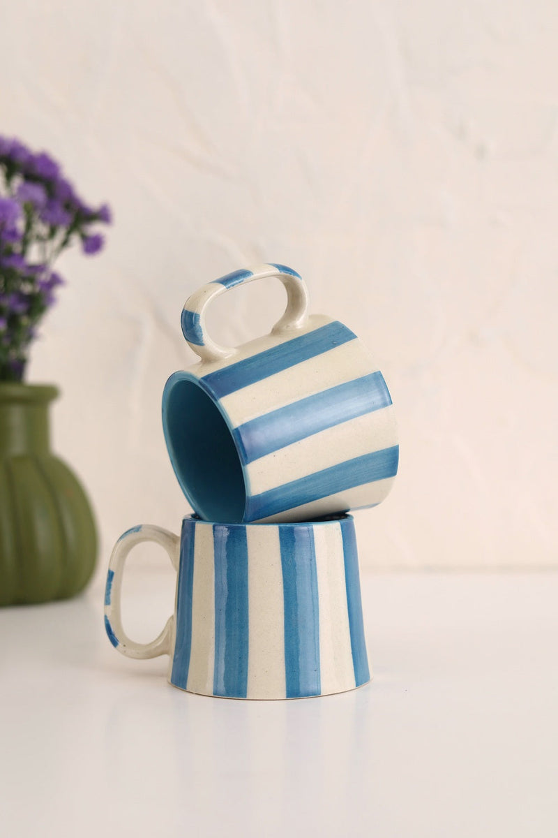 Ceramic Blue Stripe  Coffee Cup- 220ml