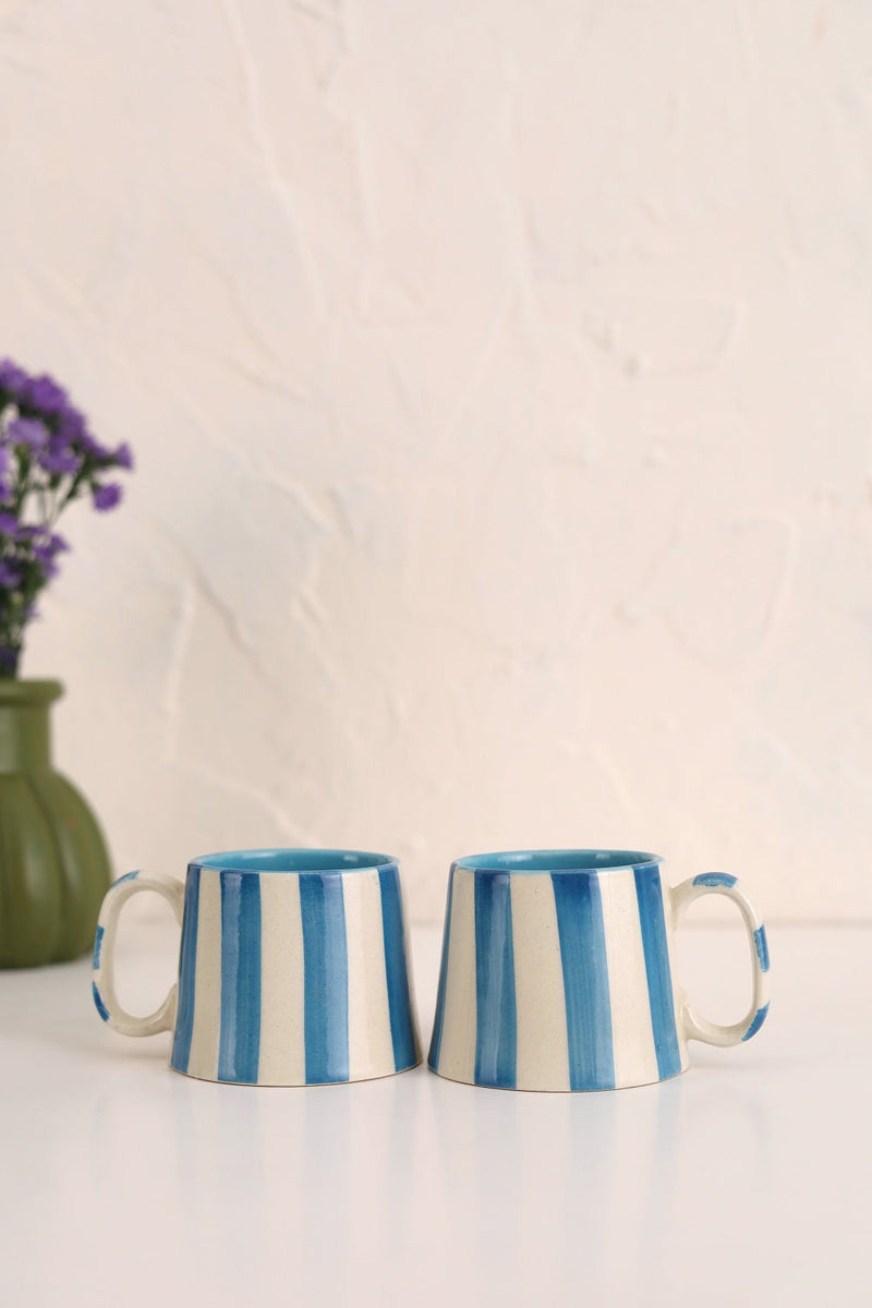 Ceramic Blue Stripe  Coffee Cup- 220ml