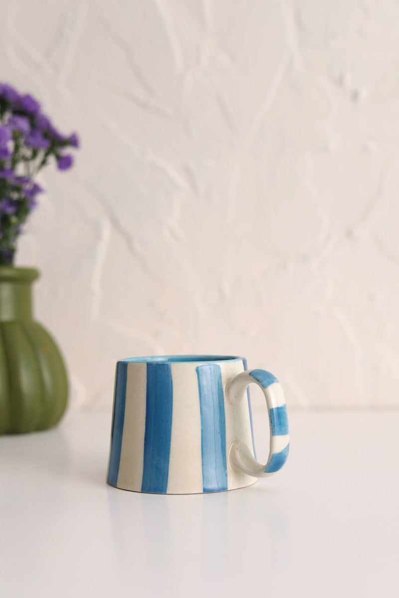 Ceramic Blue Stripe  Coffee Cup- 220ml