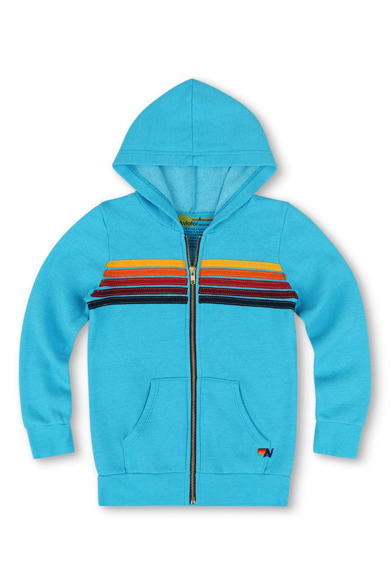 Kid's 5 Stripe Hoodie in Neon Blue