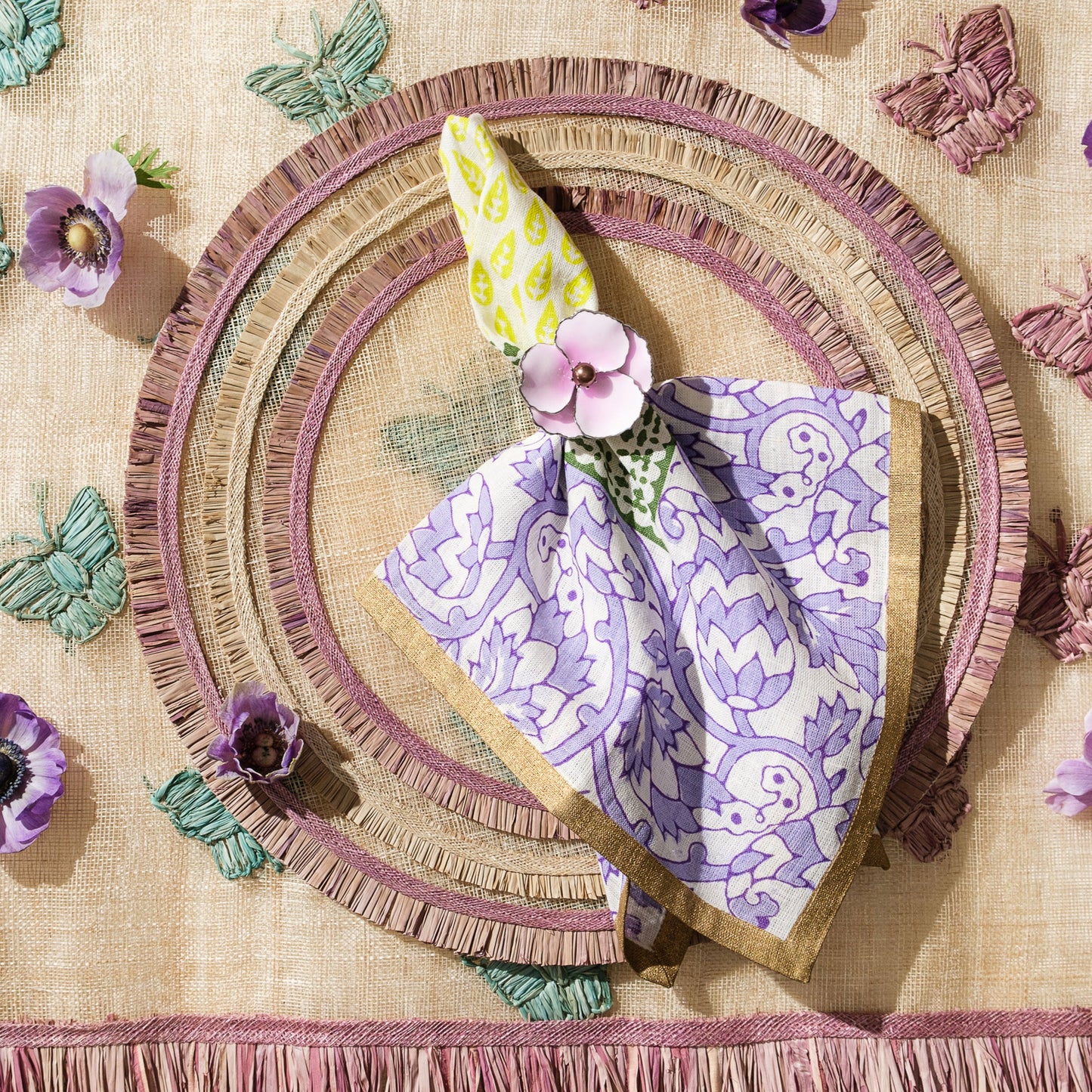 Joyful block print napkin, lilac, set of two