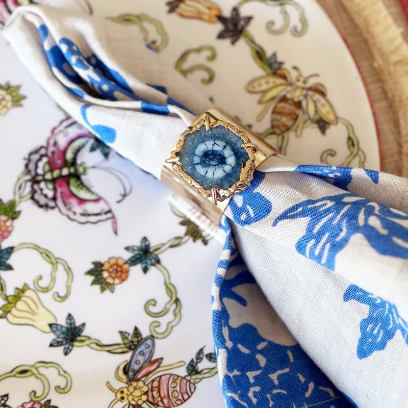 Garden print napkin, blue, set of two