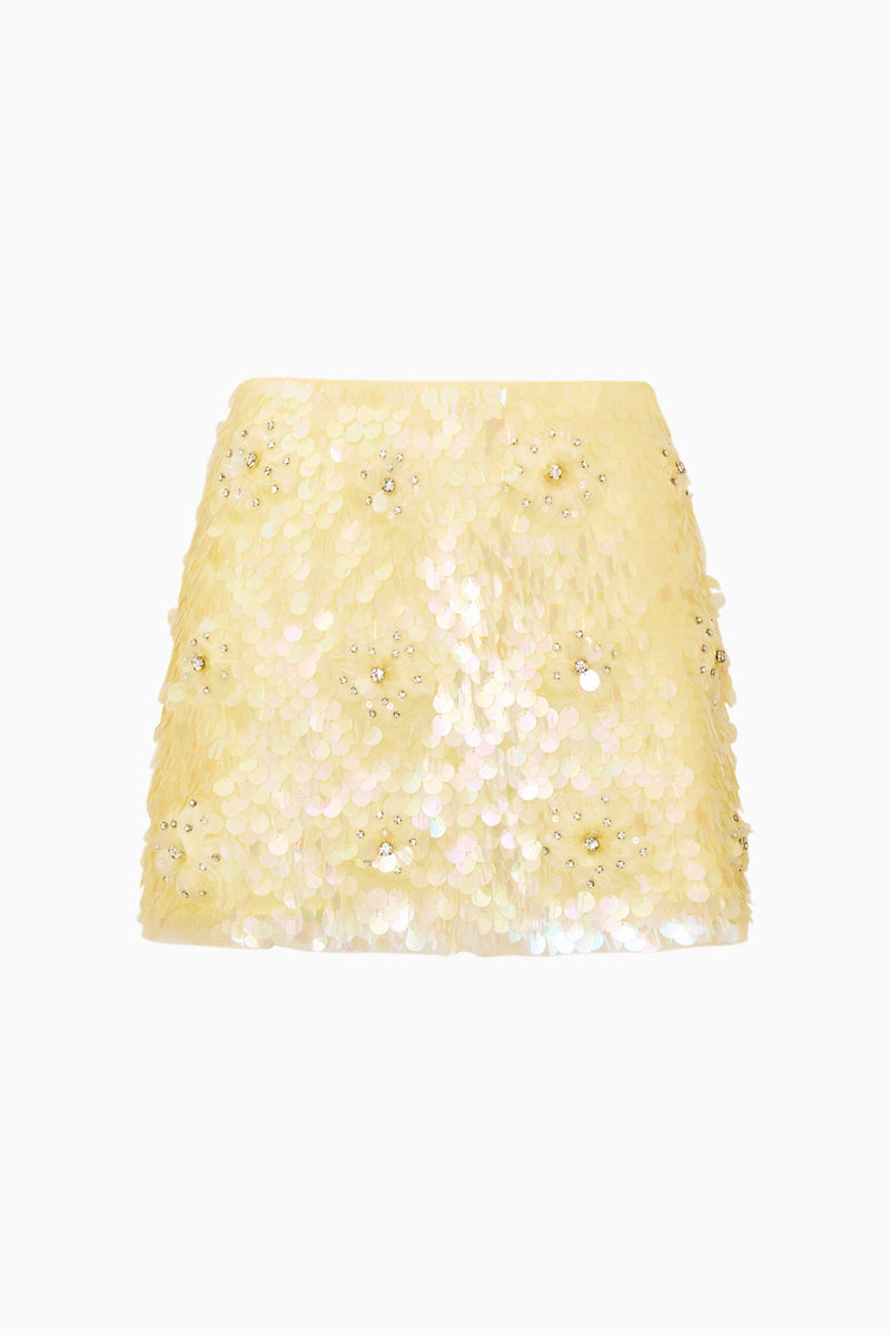 LoveShackFancy - Kailini Flower Sequin Mini Skirt - Palest Lemon