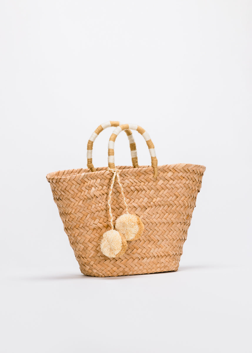 St Tropez Pom Pom Straw Tote