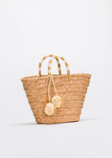 St Tropez Pom Pom Straw Tote
