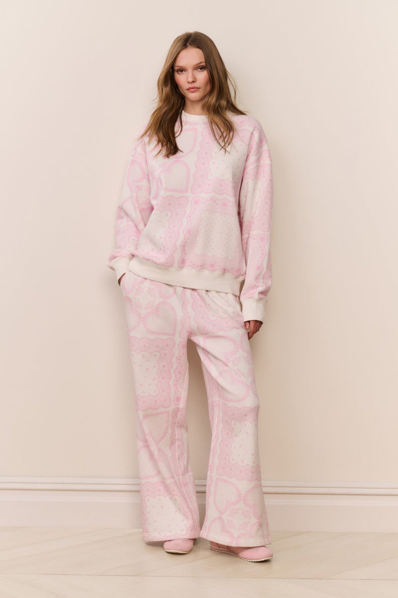 LoveShackFancy - Momo Heart Print Fleece Sweatpant - Love Lace