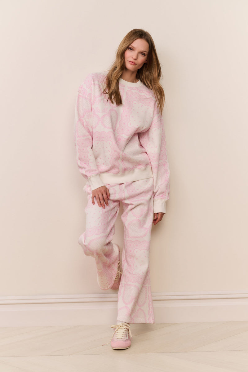 LoveShackFancy - Momo Heart Print Fleece Sweatpant - Love Lace