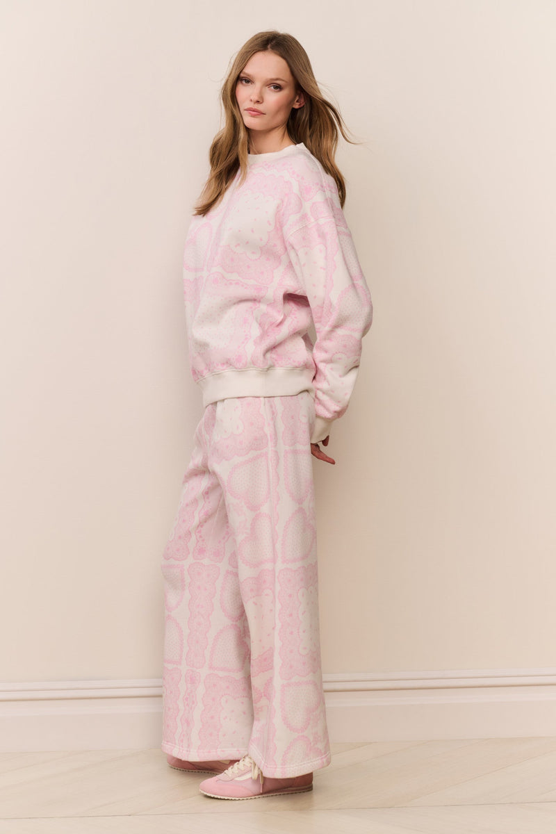 LoveShackFancy - Momo Heart Print Fleece Sweatpant - Love Lace