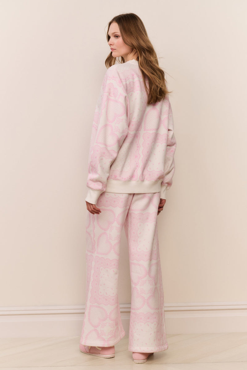 LoveShackFancy - Momo Heart Print Fleece Sweatpant - Love Lace