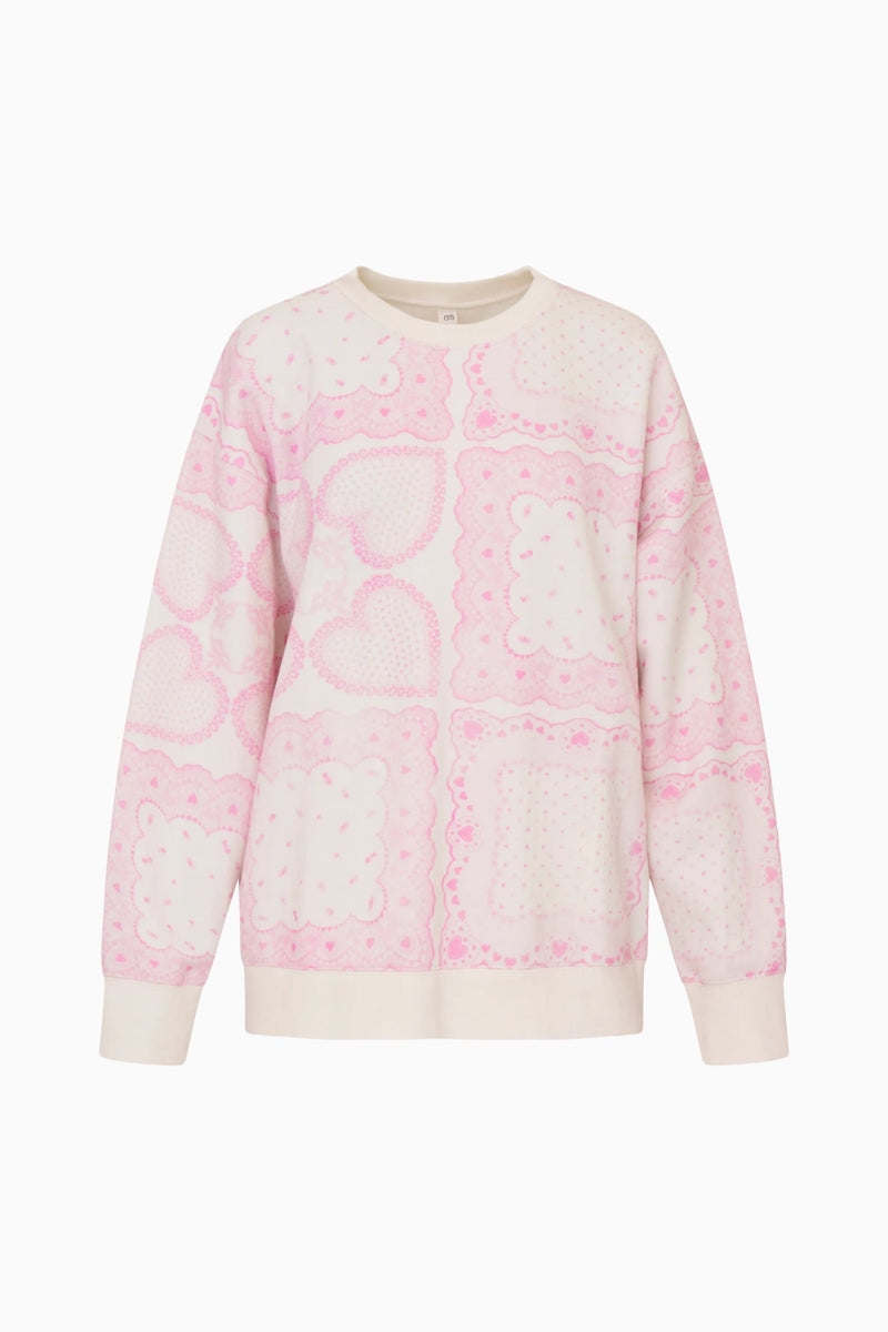 LoveShackFancy - Leila Heart Printed Fleece Pullover - Love Lace