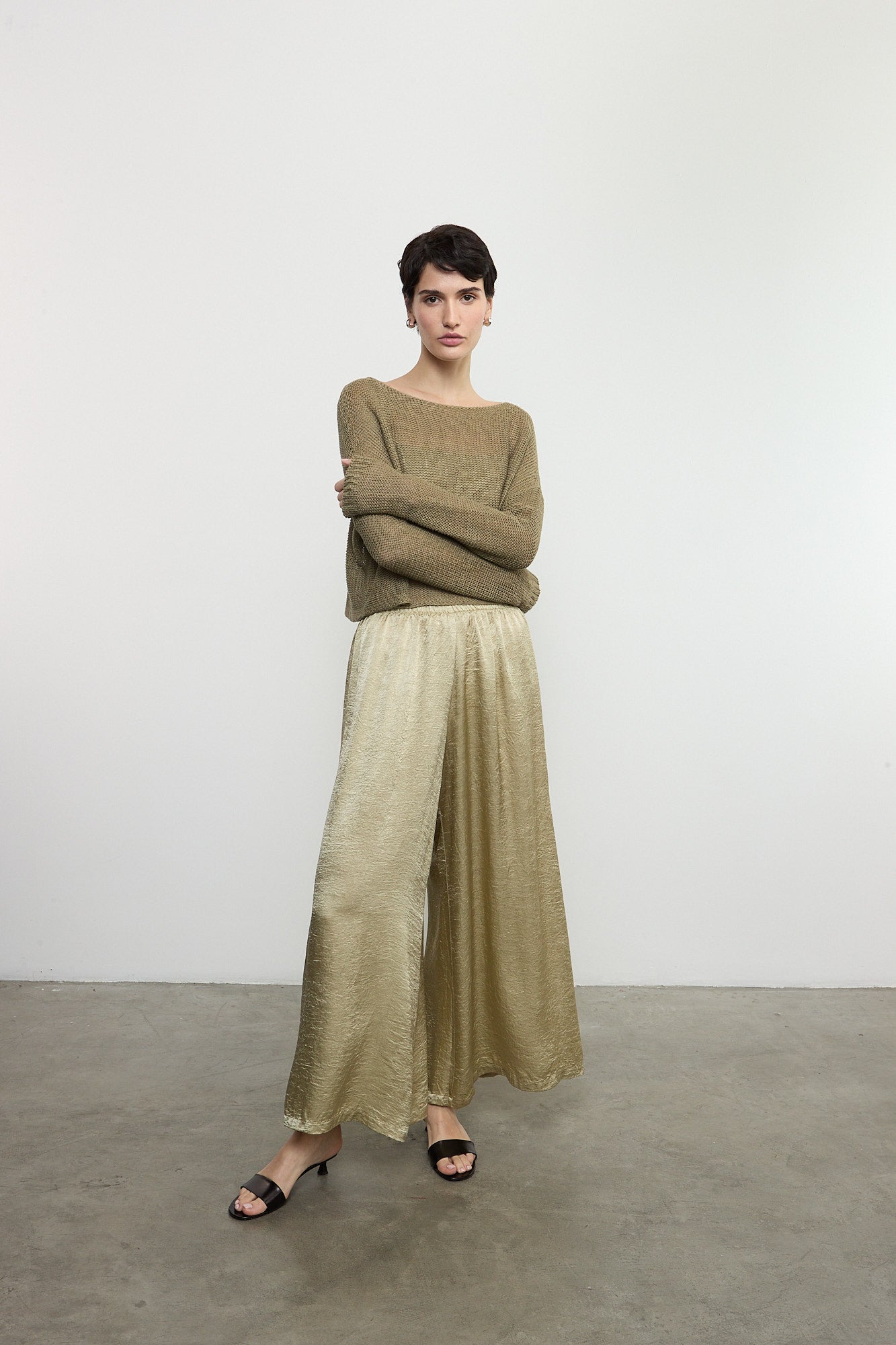 Enza Costa - Linen Open Knit Bateau Sweater - Sage