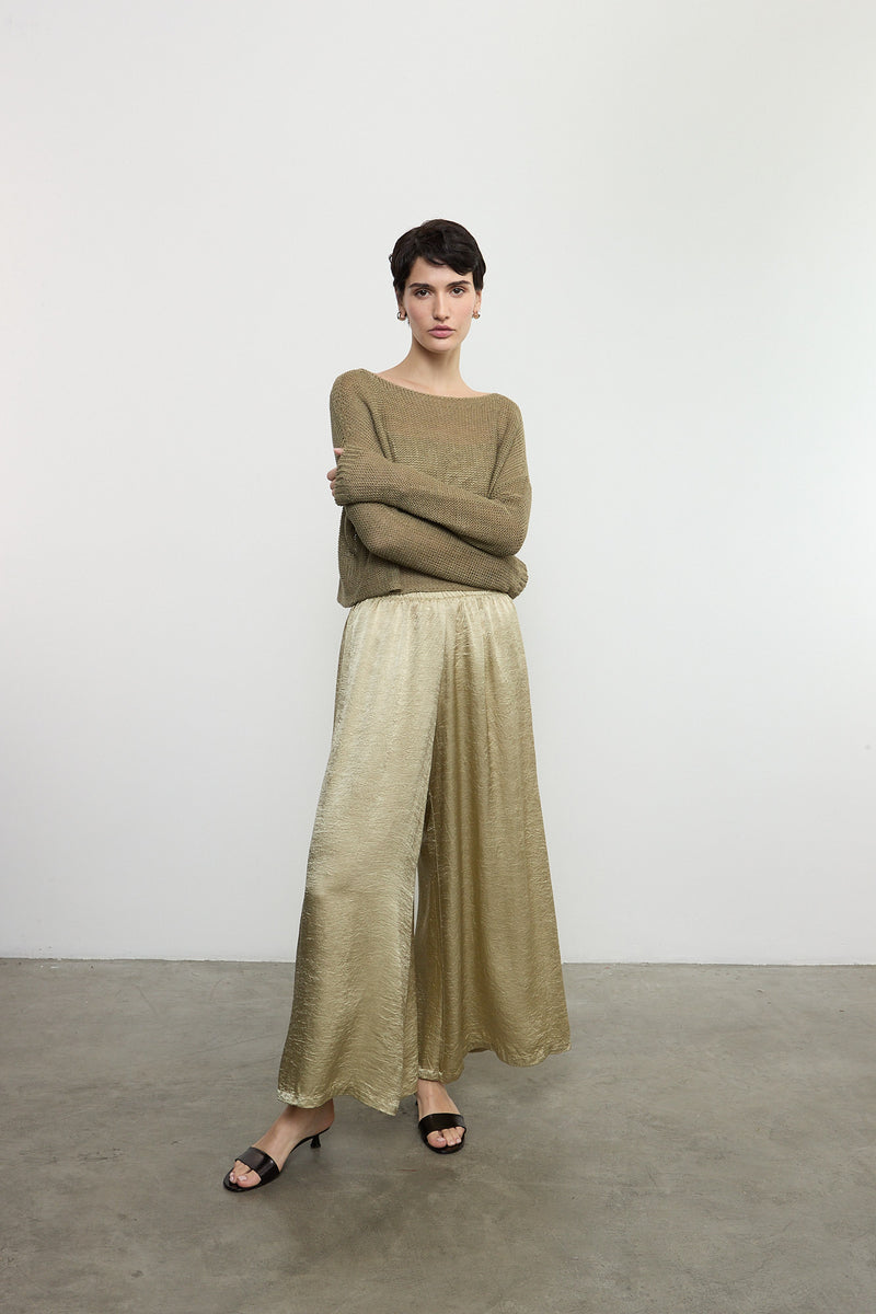 Enza Costa - Textured Satin Palazzo Pant - Celadon