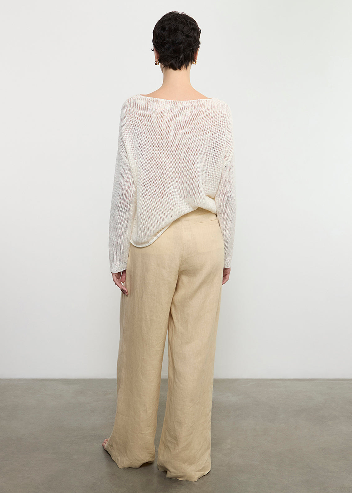 Enza Costa - Linen Open Knit Soft V-Neck - White