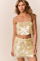 LoveShackFancy - Kailini Flower Sequin Mini Skirt - Palest Lemon