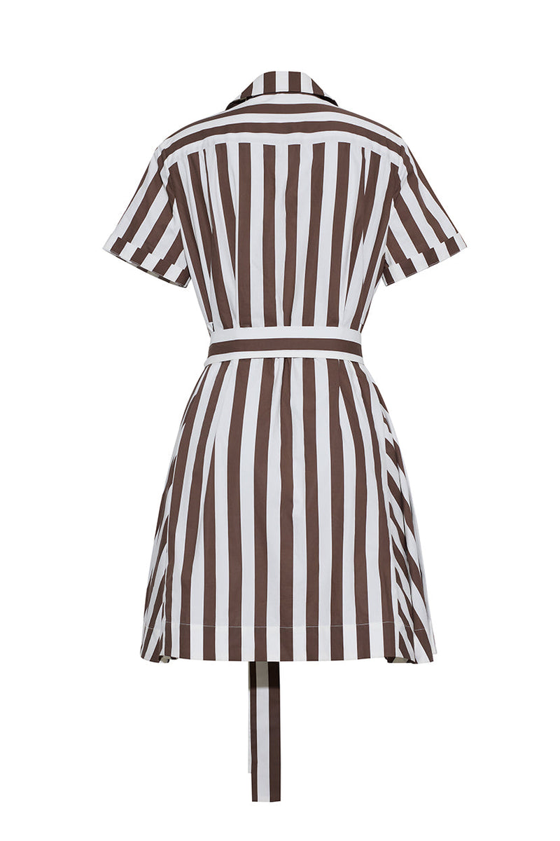 Cara Cara Lagos Dress in Brown Ivory Stripe - Back