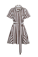Cara Cara Lagos Dress in Brown Ivory Stripe - Front