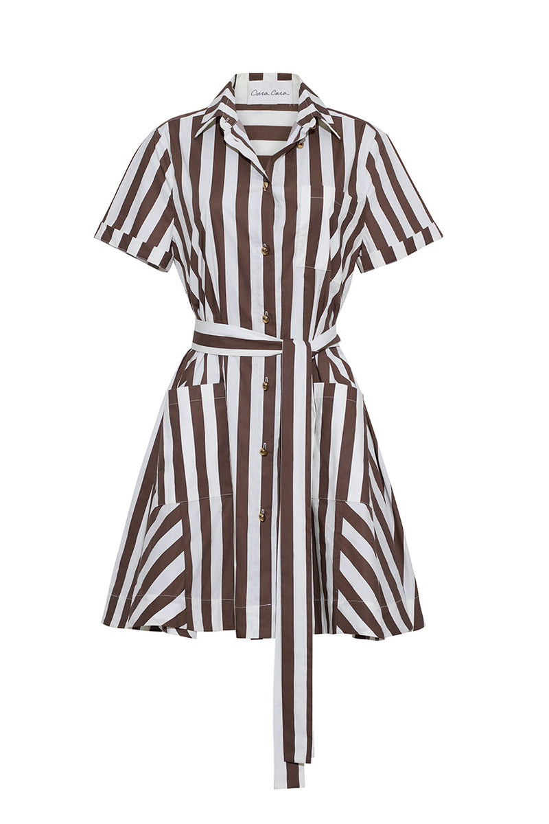 Cara Cara Lagos Dress in Brown Ivory Stripe - Front