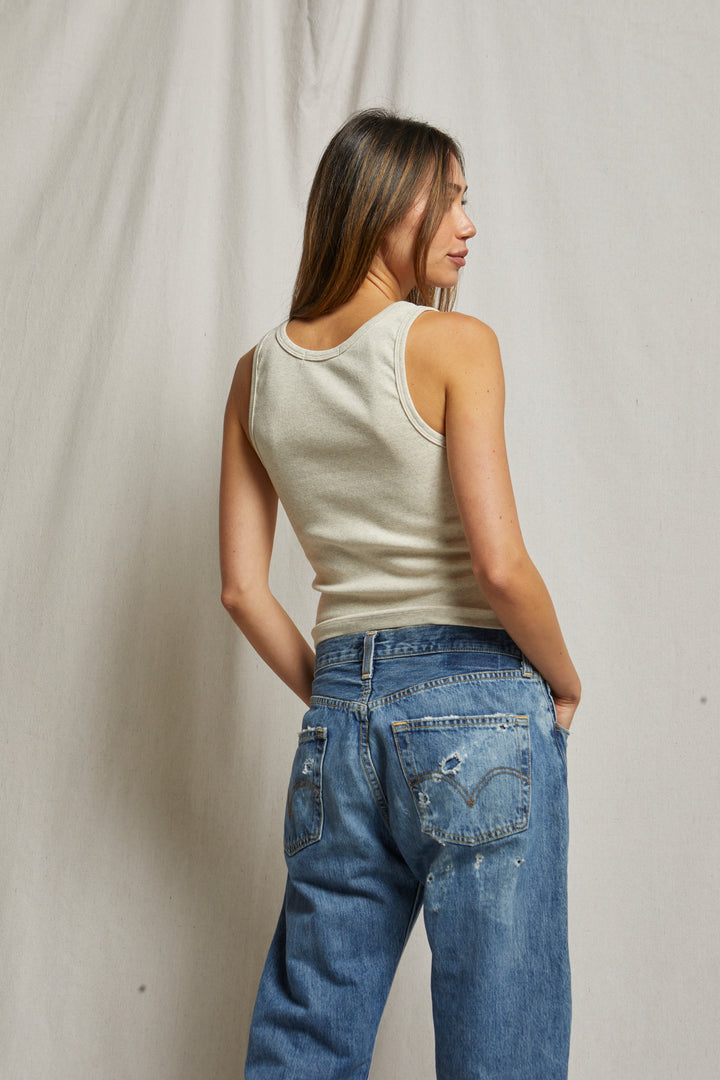 PerfectWhiteTee - Maria Structured Rib V-Neck Tank - Oatmeal – Jones ...