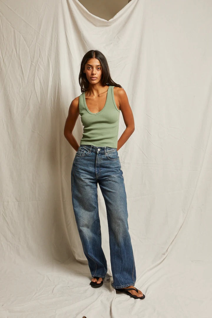 PerfectWhiteTee - Maria Structured Rib V-Neck Tank - Aloe