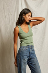 PerfectWhiteTee - Maria Structured Rib V-Neck Tank - Aloe