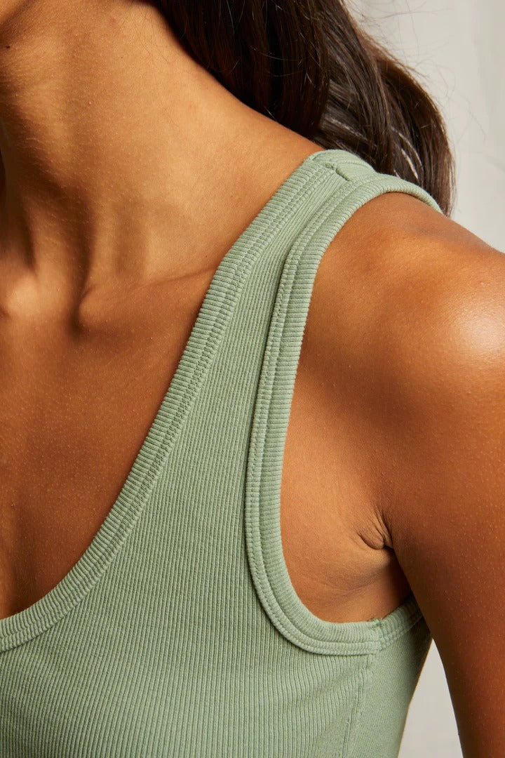 PerfectWhiteTee - Maria Structured Rib V-Neck Tank - Aloe