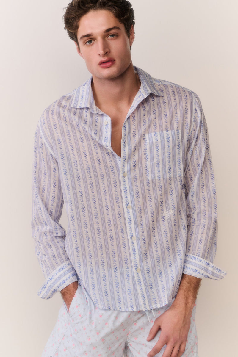 LoveShack Fancy - Hudley Floral Cotton Unisex Shirt - Denim Sky