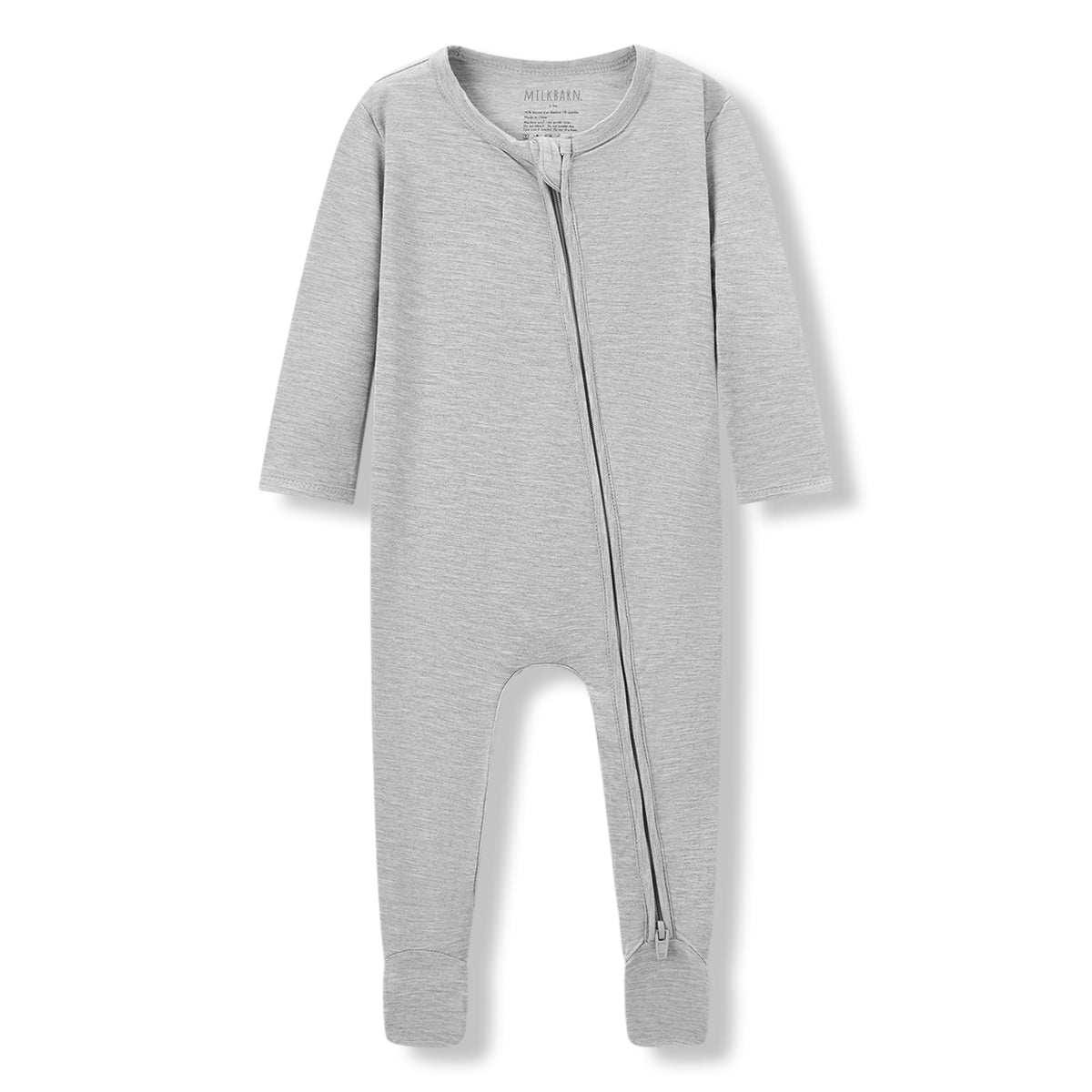 Milkbarn - Luxe Solid Zipper Footed Romper - Grey Melange