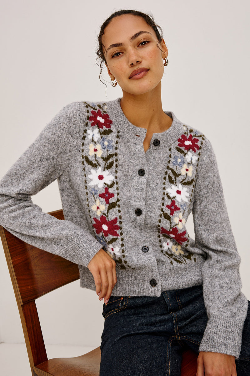 Millie Cardigan in Grey Flora