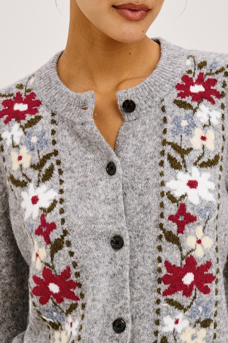 Millie Cardigan in Grey Flora
