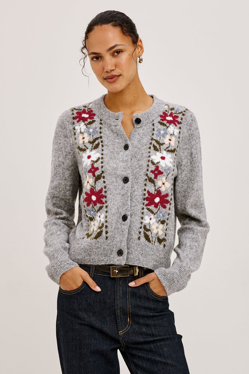Millie Cardigan in Grey Flora