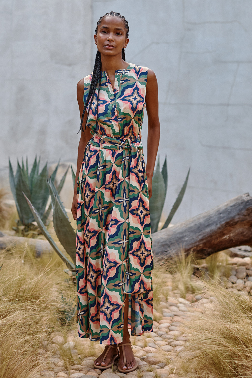 MISA Los Angeles - Anabella Dress - Prismatic Tile Coral Satin