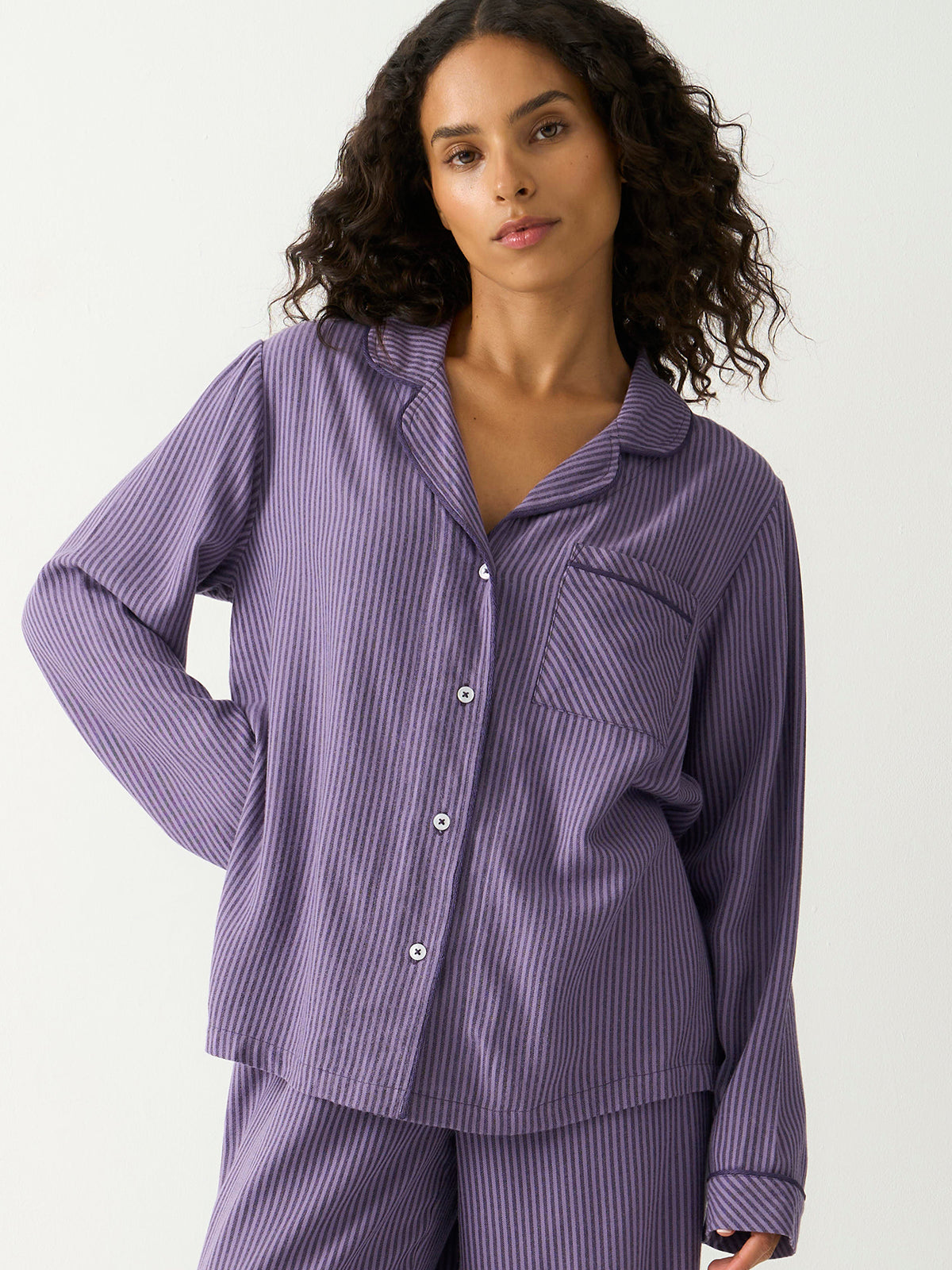 Ecovero Long Sleeve Pyjama Top in Night Fog, front